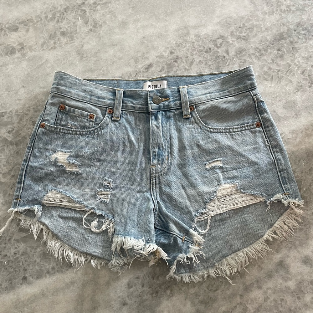 Pistola Jean Shorts, Distressed, Size 26, Light Blue